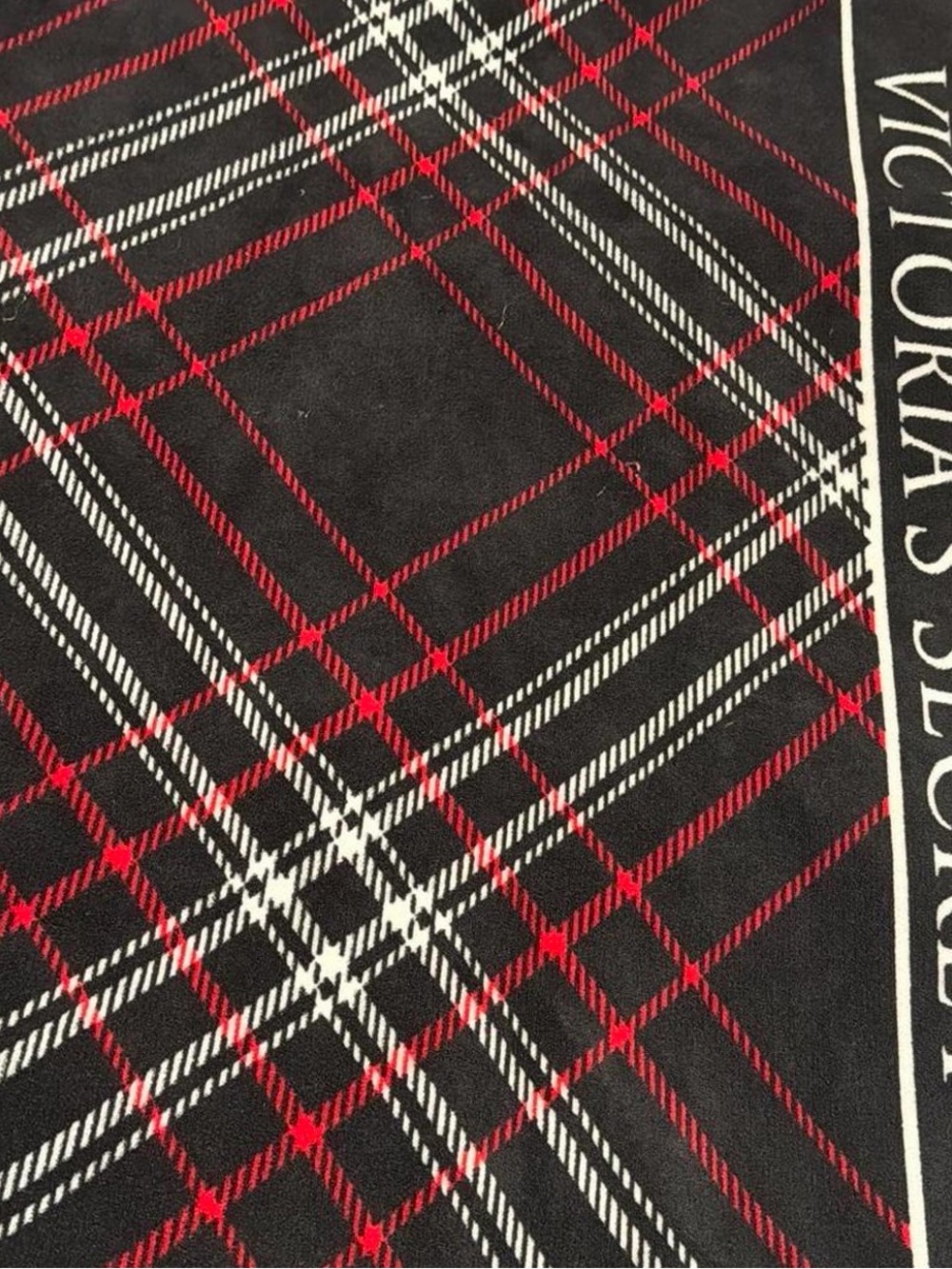 Victoria's Secret Black Red and White Plaid Throw Blanket